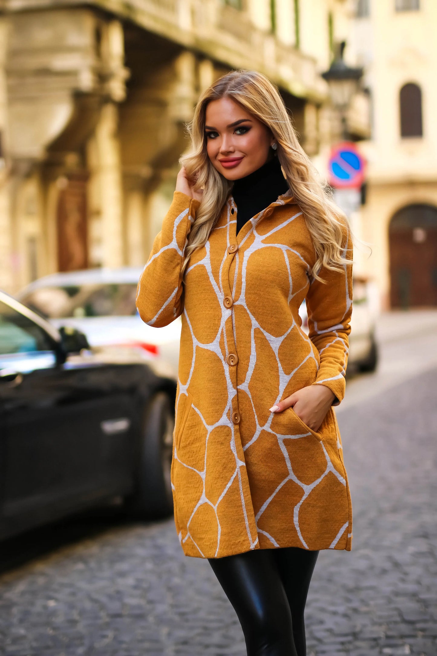 Chic mustard yellow wool-blend coat.