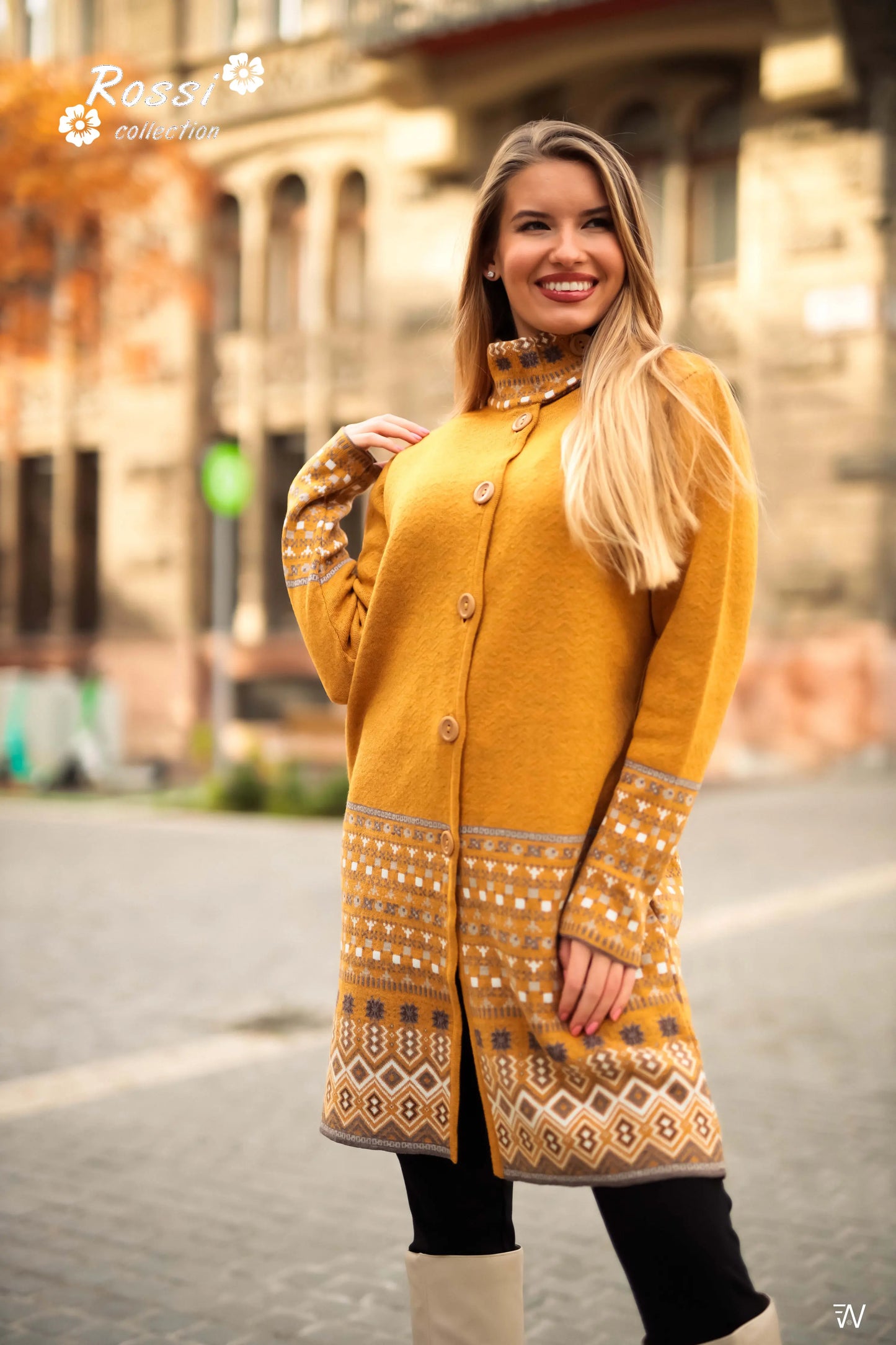 Classic wool-blend coat in a neutral beige tone.