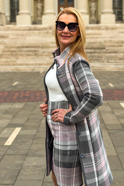 Hajna High-Waisted Plaid Midi Skirt - Back view showing bold plaid pattern.