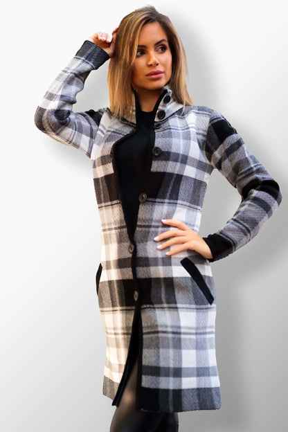 Kerry deep charcoal longline coat with timeless elegance.